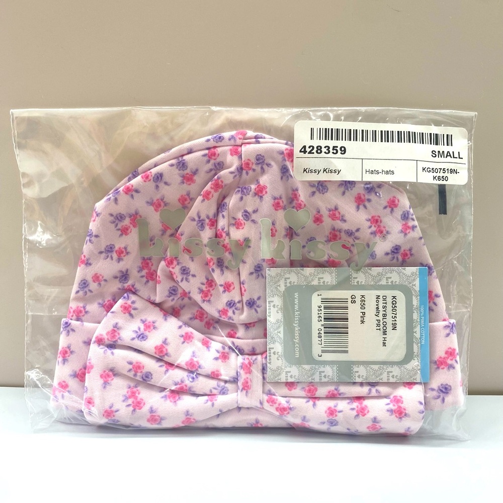 Kissy Kissy Pink Pima Cotton Ditsy Sun Hat - 0-6 Months - NIB / NWT